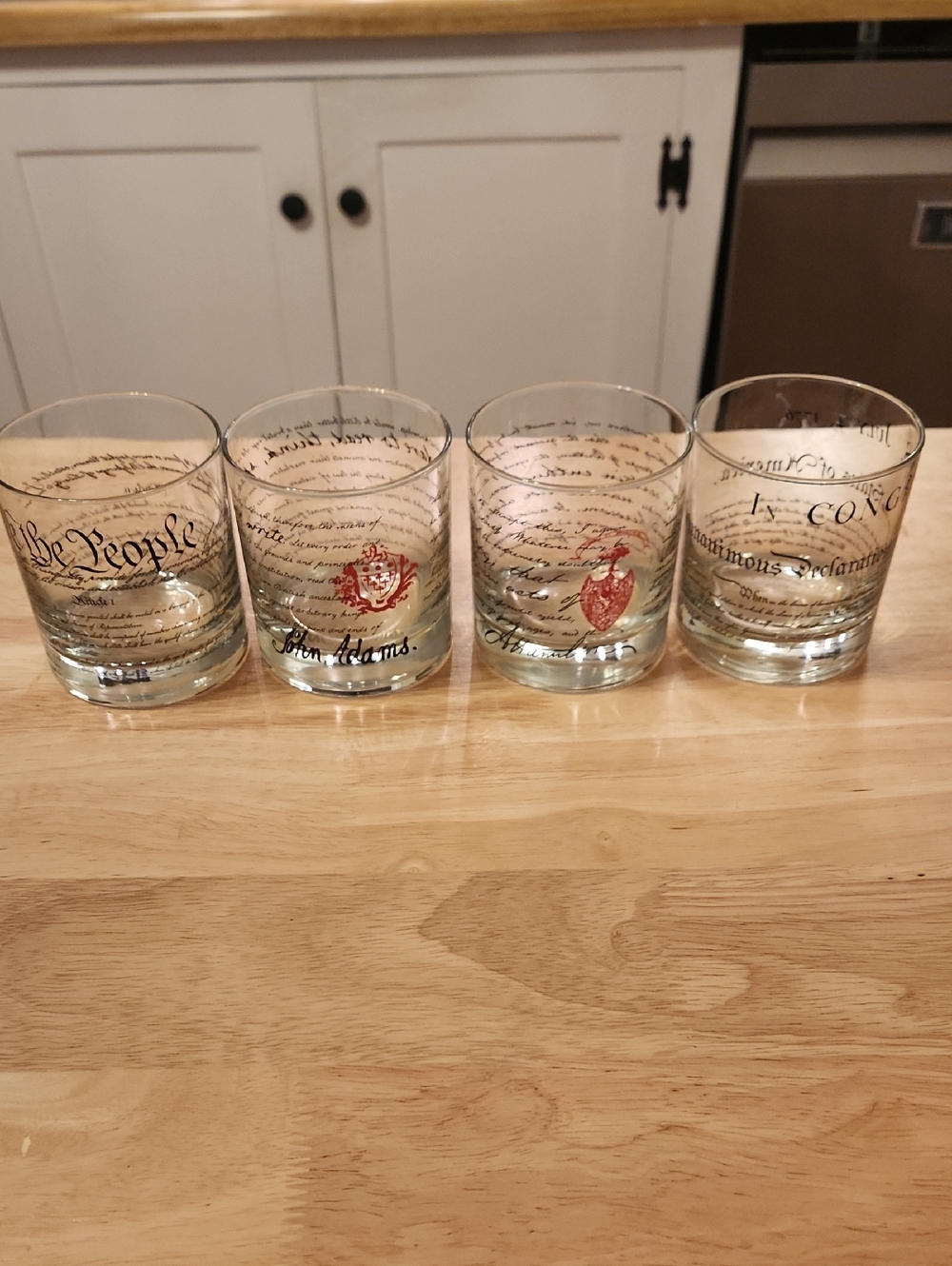 Patriotic Script Whiskey Glasses - Clear Glass with Black & Red Accents